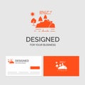 Business logo template for hill, landscape, nature, mountain, rain. Orange Visiting Cards with Brand logo template