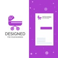 Business Logo for trolly, baby, kids, push, stroller. Vertical Purple Business / Visiting Card template. Creative background Royalty Free Stock Photo