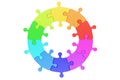 Business logotype concept. Multicolored circle puzzle, 3D render