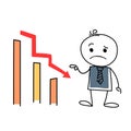 Business loss arrow down stick figure illustration
