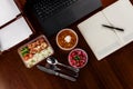 Business lunch on the desktop of your computer