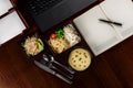 Business lunch on the desktop of your computer