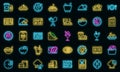 Business lunch icons set vector neon Royalty Free Stock Photo
