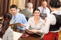 Business lunch waitress take order meal restaurant Royalty Free Stock Photo