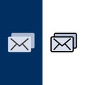 Business, Mail, Message  Icons. Flat and Line Filled Icon Set Vector Blue Background Royalty Free Stock Photo
