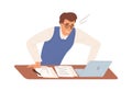 Business male feeling stress having problem at work vector flat illustration. Man office worker worried looking at