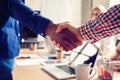 Business male partnership handshake concept.Photo two mans handshaking process.Successful deal after great meeting. Royalty Free Stock Photo