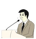 Young businessman give a lecture on podium