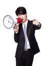 Business man angry screaming by megaphone