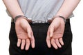 Business man arrested with handcuffs on his back