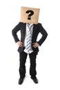 Business man asking for help with cardboard box on his head Royalty Free Stock Photo