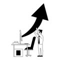 Business man avatar icon cartoon in black and white