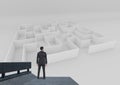 Business man on balcony looking at maze Royalty Free Stock Photo