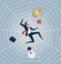 Business man be trapped on cobweb. Business concept Vector Royalty Free Stock Photo
