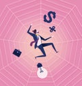 Business man be trapped on cobweb. Business concept Vector Royalty Free Stock Photo