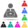business man behind laptop multi color style icon. Simple glyph, flat vector of people in work icons for ui and ux, website or Royalty Free Stock Photo