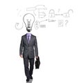 Business man with big bulb instead head Royalty Free Stock Photo