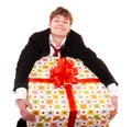Business man with big gift box. Royalty Free Stock Photo