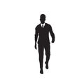 Business Man Black Silhouette Making Step Forward Full Length Over White Background