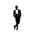 Business Man Black Silhouette Standing Full Length Over White Background Hands In Pocket Royalty Free Stock Photo