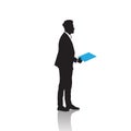 Business Man Black Silhouette Standing Full Length Over White Background Hold Folder Royalty Free Stock Photo