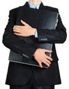 Business man in black suit hand holding briefcase Royalty Free Stock Photo