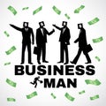 Business man - black suit man head dollar sign and money vector design