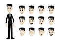 Business man in black suit with multiple expressions