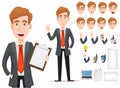 Business man with blond hair, cartoon character creation set Royalty Free Stock Photo