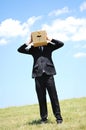 Business man with box on head Royalty Free Stock Photo