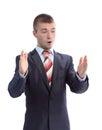 Business man bragging about the size of something Royalty Free Stock Photo