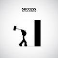 Business man breaking wall with hammer. Silhouette Graphic Design. Success Concept. Royalty Free Stock Photo