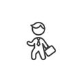 Business man with briefcase line icon