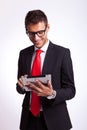 Business man browsing on his new tablet pad Royalty Free Stock Photo