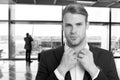 Business man. business success of confident man. businessman in airport terminal. agile business with succsessful man Royalty Free Stock Photo