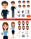 Business man and business woman cartoon characters creation set.