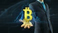 Business man, businessman hold bitcoin cash icon on hand growth of quotations, currency, exchange grow up concept