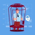 Business Man In Cage Prisoner Financial Problem Concept Royalty Free Stock Photo