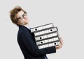 Business man carrying folders Royalty Free Stock Photo