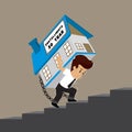 business man carrying a house up the stairs, persistent installment