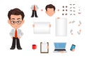 Business man cartoon character creation set, constructor. Cute young businessman in office clothes. Royalty Free Stock Photo