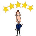 business man cartoon illustration and five stars Royalty Free Stock Photo