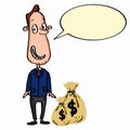Business man cartoon and money and speaking