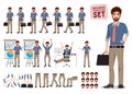 Business man character creation vector set standing and holding briefcase Royalty Free Stock Photo