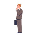 Business Man Character in Formal Suit Standing with Briefcase and Thinking Vector Illustration Royalty Free Stock Photo