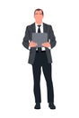 Business man character standing with laptop vector Royalty Free Stock Photo