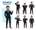 Business man character vector set. Businessman boss characters in standing and sitting pose and gesture isolated in white.