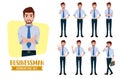 Business man character vector set. Businessman male characters office employee in standing with different pose and gestures.