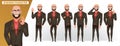 Business man character vector set. Business manager bald characters collection in standing pose gesture for male boss office job.