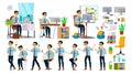 Business Man Character Vector. Working Asian People Set. Office, Creative Studio. Asiatic. Business Situation. Software Royalty Free Stock Photo